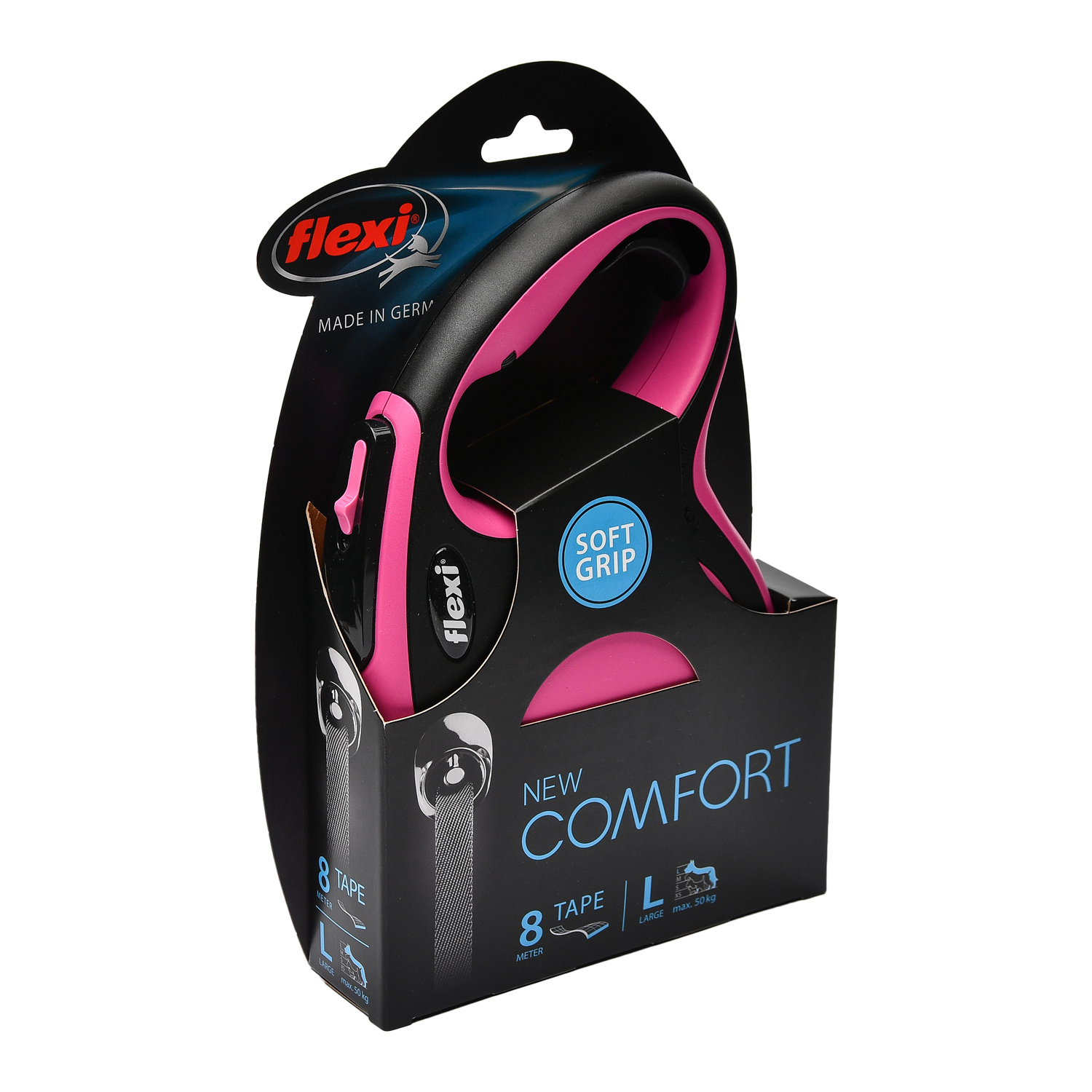 Рулетка Flexi New Comfort L лента 8м до 50кг Черный-Розовый - фото 2