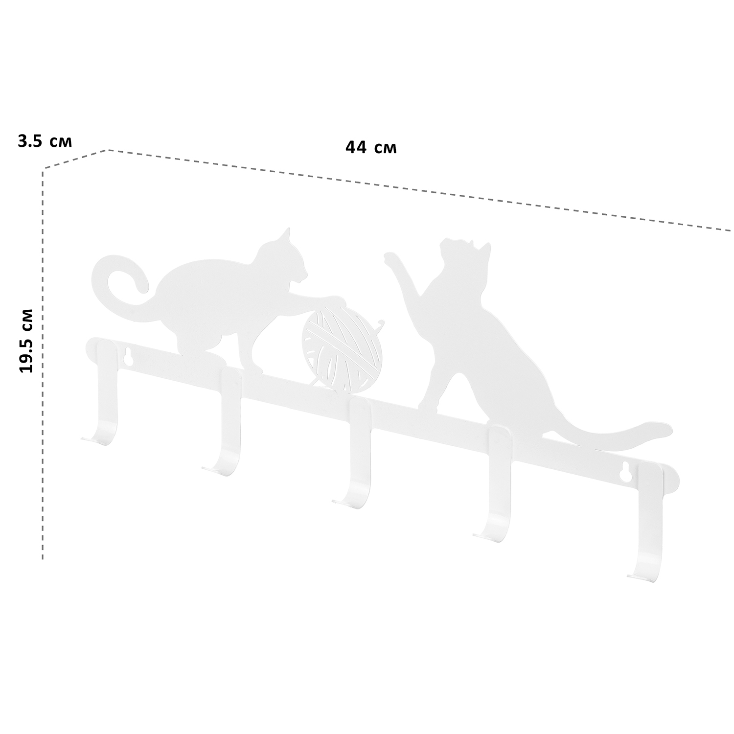 Вешалка настенная El Casa с 5 крючками Кошки белая - фото 2