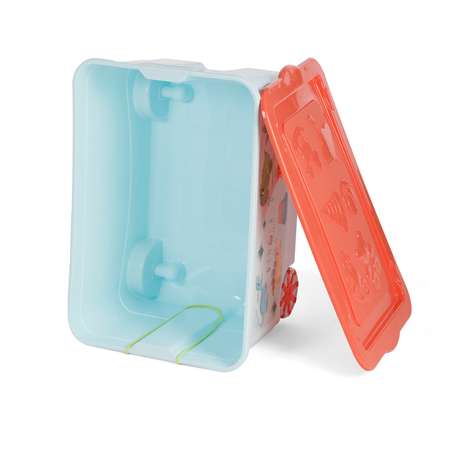 Ящик для игрушек elfplast KidsBox на колёсах слоновая кость коралловый