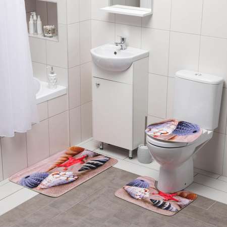 Набор ковриков Доляна для ванной и туалета «Ракушки на песке» 3 шт: 35×39 40×50 45×75 см