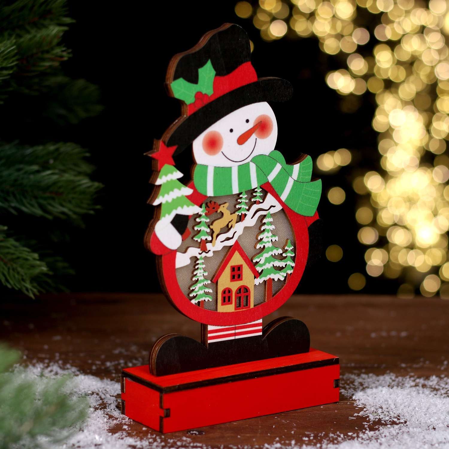 Новогодний декор Sima-Land с подсветкой «Весёлый снеговик» 13×5×24 см - фото 2