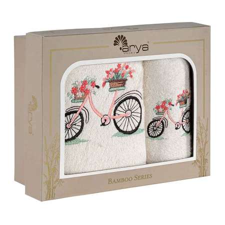 Набор полотенец с вышивкой Arya Home Collection Из бамбука 50x90-70x140 2 шт Bike Кремовый