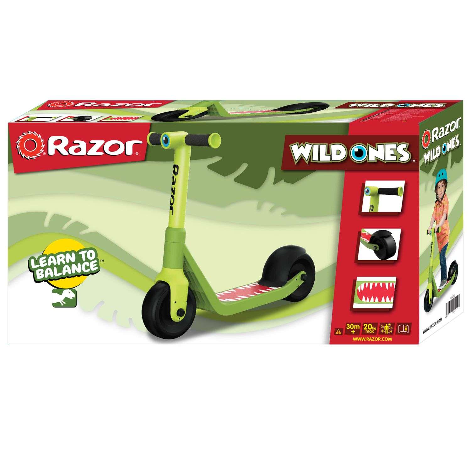 Самокат двухколёсный детский RAZOR Wild Ones Dino зелёный - устойчивый безопасный для детей от 2 лет - фото 7