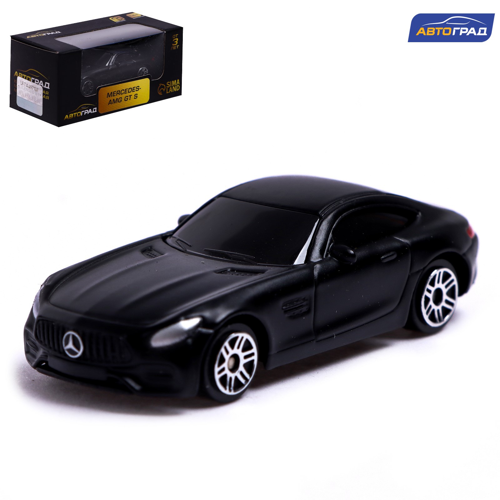 Машина Автоград металлическая MERCEDES-AMG GT S 1:64 цвет чёрный матовый  купить по цене 302 ₽ в интернет-магазине Детский мир