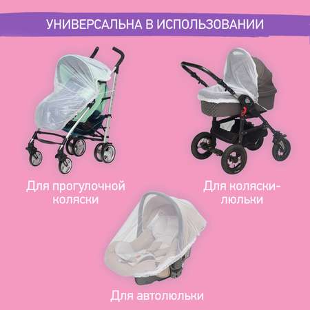 Сетка москитная ROXY-KIDS универсальная на детскую коляску автокресло цвет белый 100х145 см