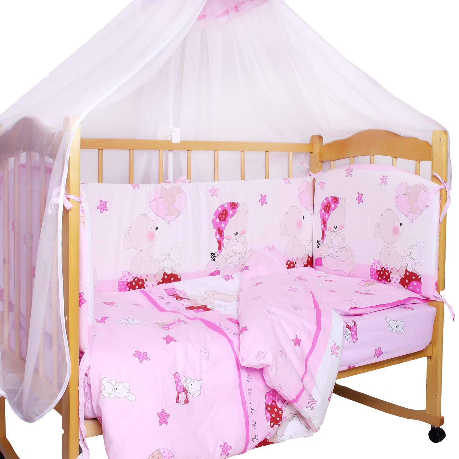 Комплект постельного белья Amarobaby Сонный медвежонок 7предметов Розовый - фото 3