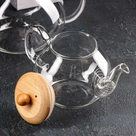 Набор стеклянных чайников Sima-Land с бамбуковой крышкой и металлическим ситом «Валенсия» 480 мл 1 2 л 2 шт