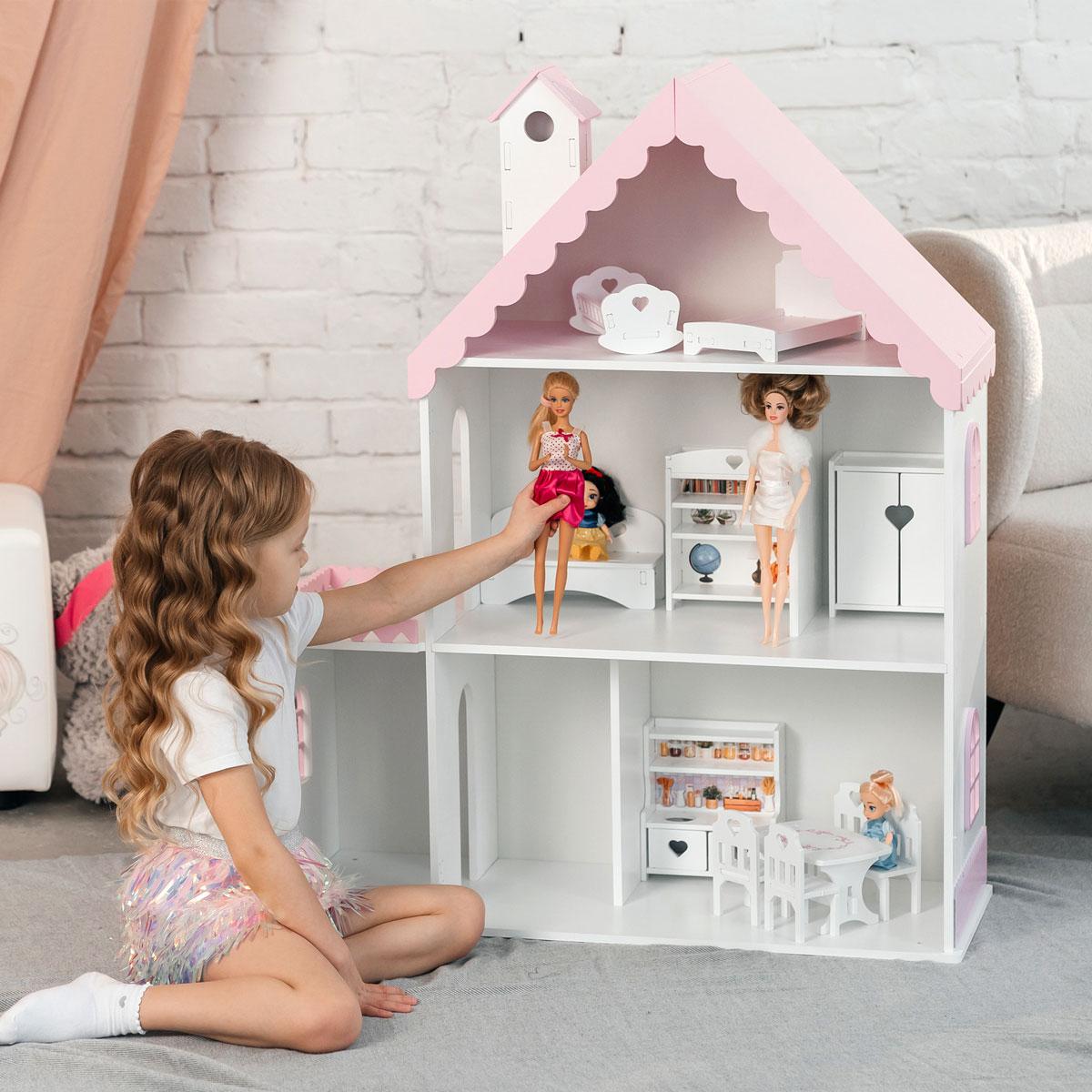 Кукольный дом Pema kids бело-розовый Материал МДФ СнежанаБелРоз - фото 4