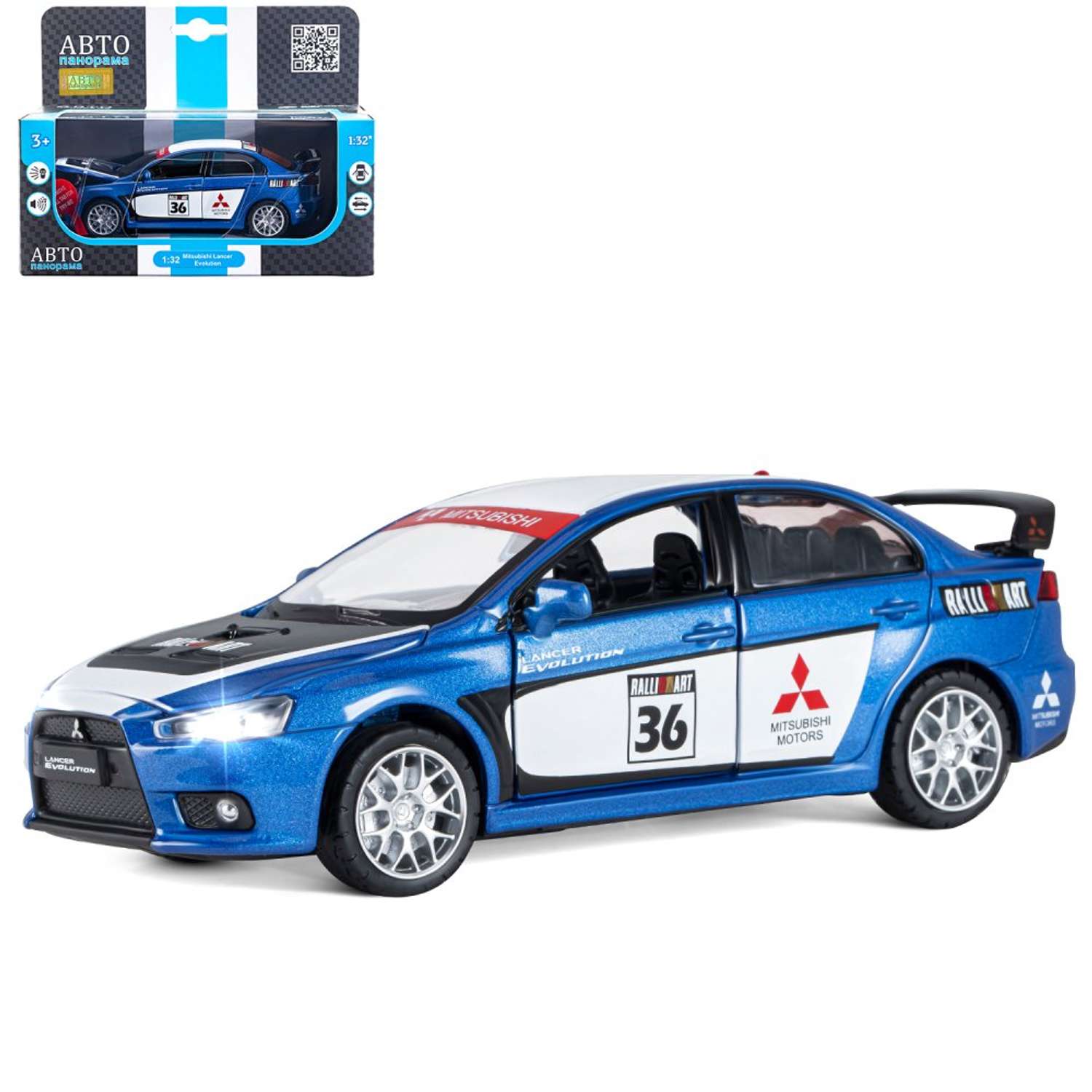 Машинка металлическая АВТОпанорама игрушка детская Mitsubishi Lancer Evolution 1:32 синий JB1251472 - фото 9