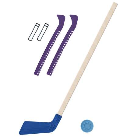 Набор для хоккея Задира Клюшка хоккейная детская синяя 80 см + шайба + Чехлы для коньков фиолетовые