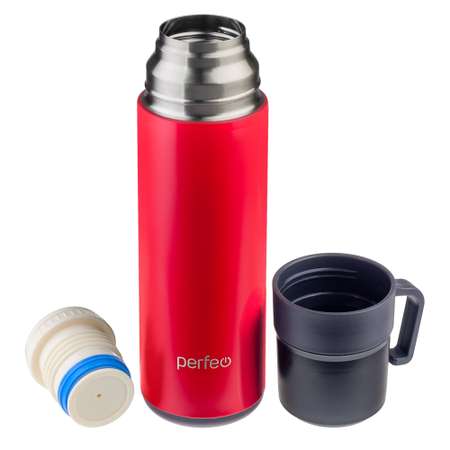 Термос Perfeo для напитков с пробкой-кнопкой и кружкой 600 мл красный
