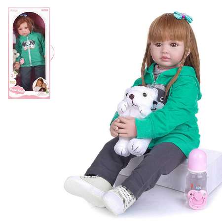 Кукла Junfa В бирюзовой куртке кофте с полосками брюках С плюшевым мишкой