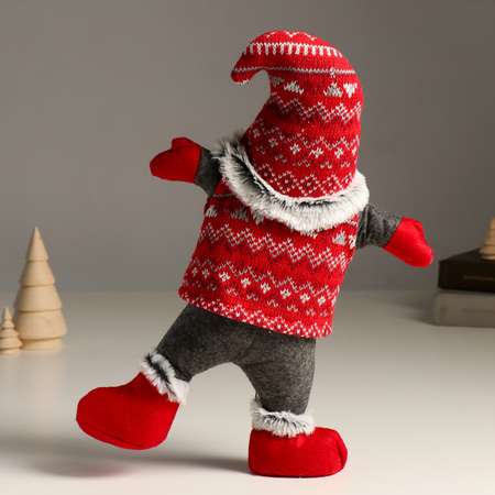 Кукла интерьерная Зимнее волшебство «Дед Мороз в вязанном колпаке с узорами акробат» 7х24х38 см