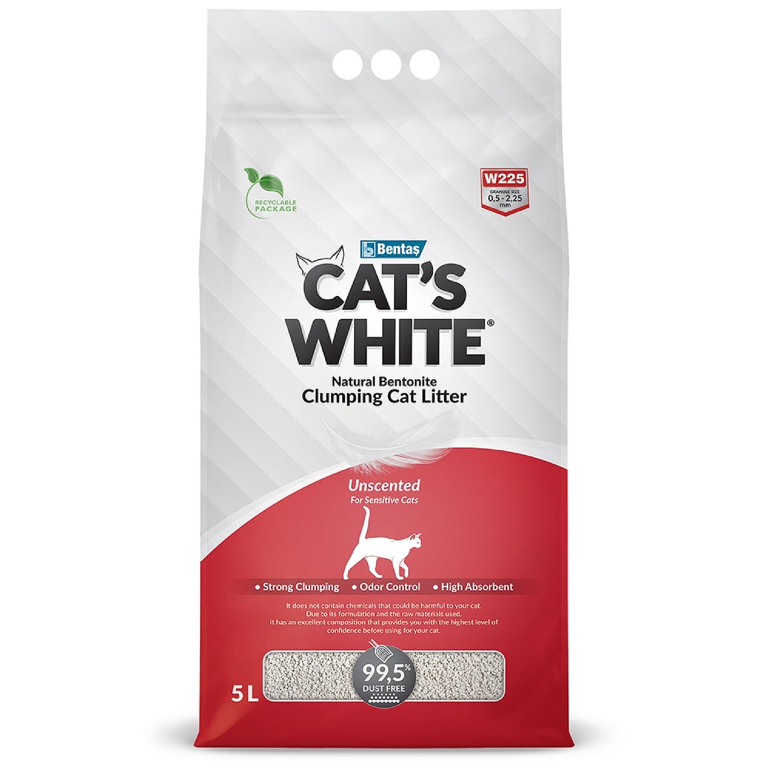 Наполнитель для кошек Cats White комкующйися натуральный без ароматизатора 5л - фото 1