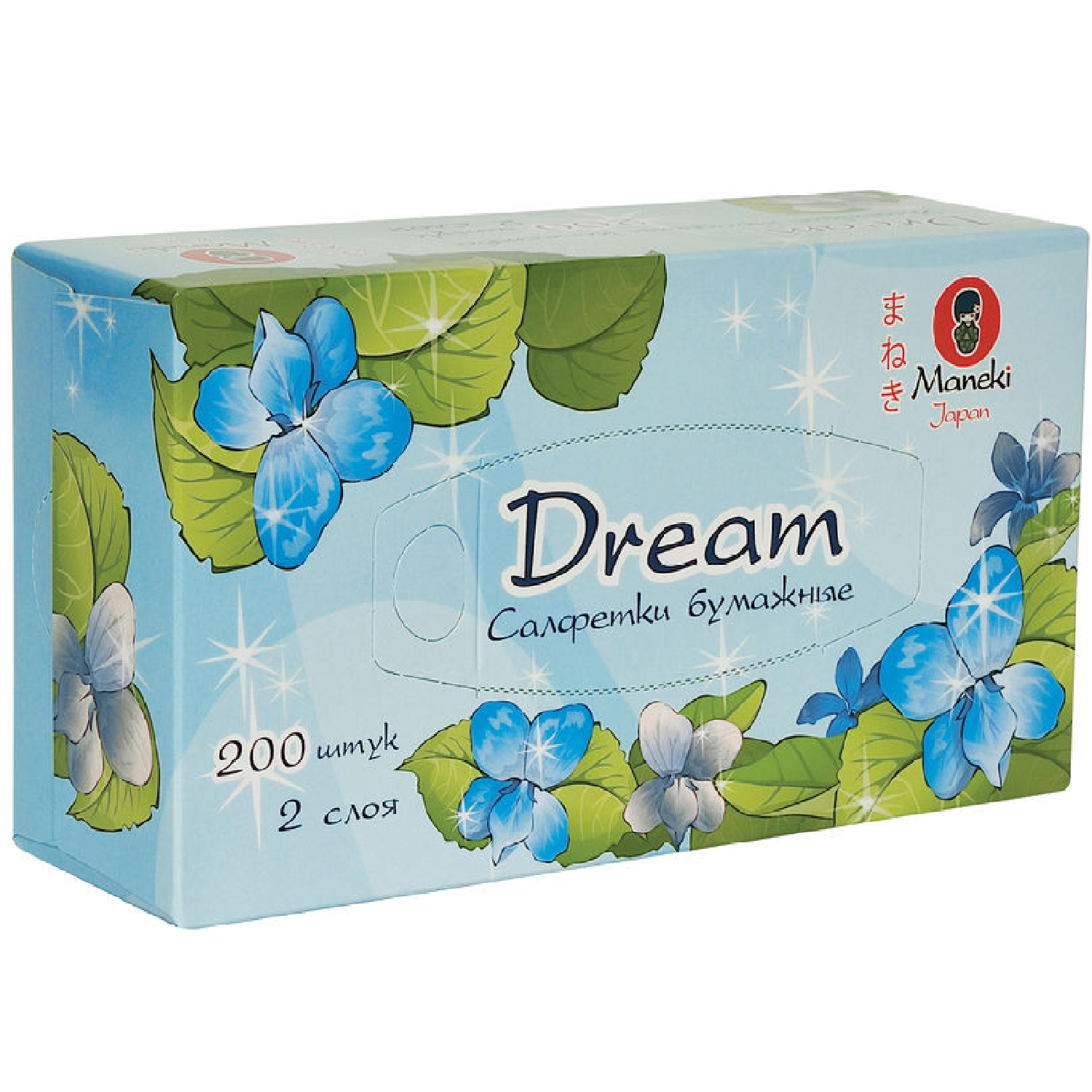 Салфетки бумажные Maneki Dream белые 2 слоя коробка 200 шт - фото 1