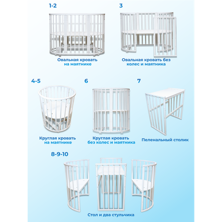 Детская кроватка WOODLINES Скандия овальная, (белый)