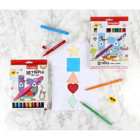 Набор цветных карандашей BRUYNZEEL Kids Triple 12 цветов и точилка в картонной упаковке