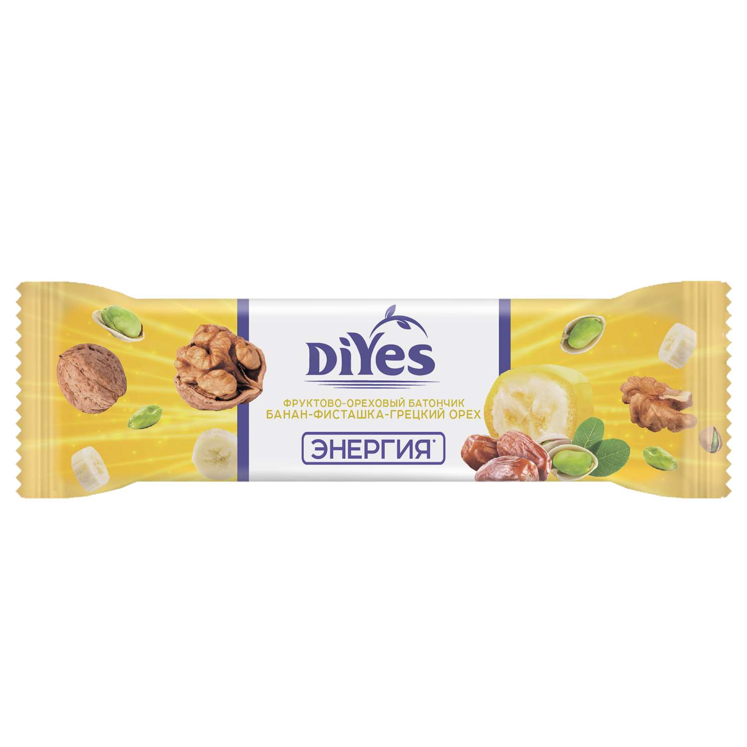 Батончик DiYes банан-фисташки-грецкий орех с молочным шоколадом и витамином В1 40г - фото 1