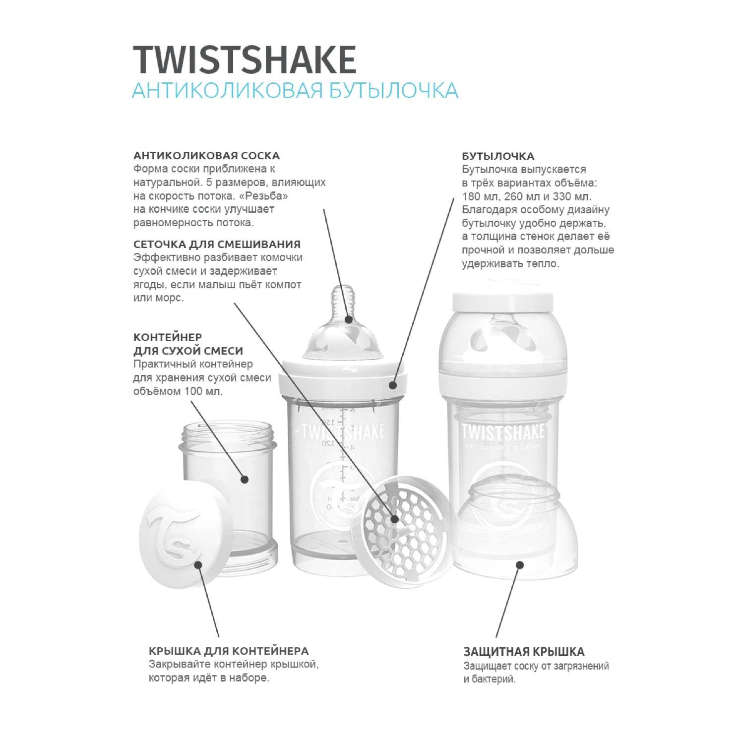 Бутылочка Twistshake Антиколиковая Пастельный зелёный 180 мл 0 мес+ - фото 2