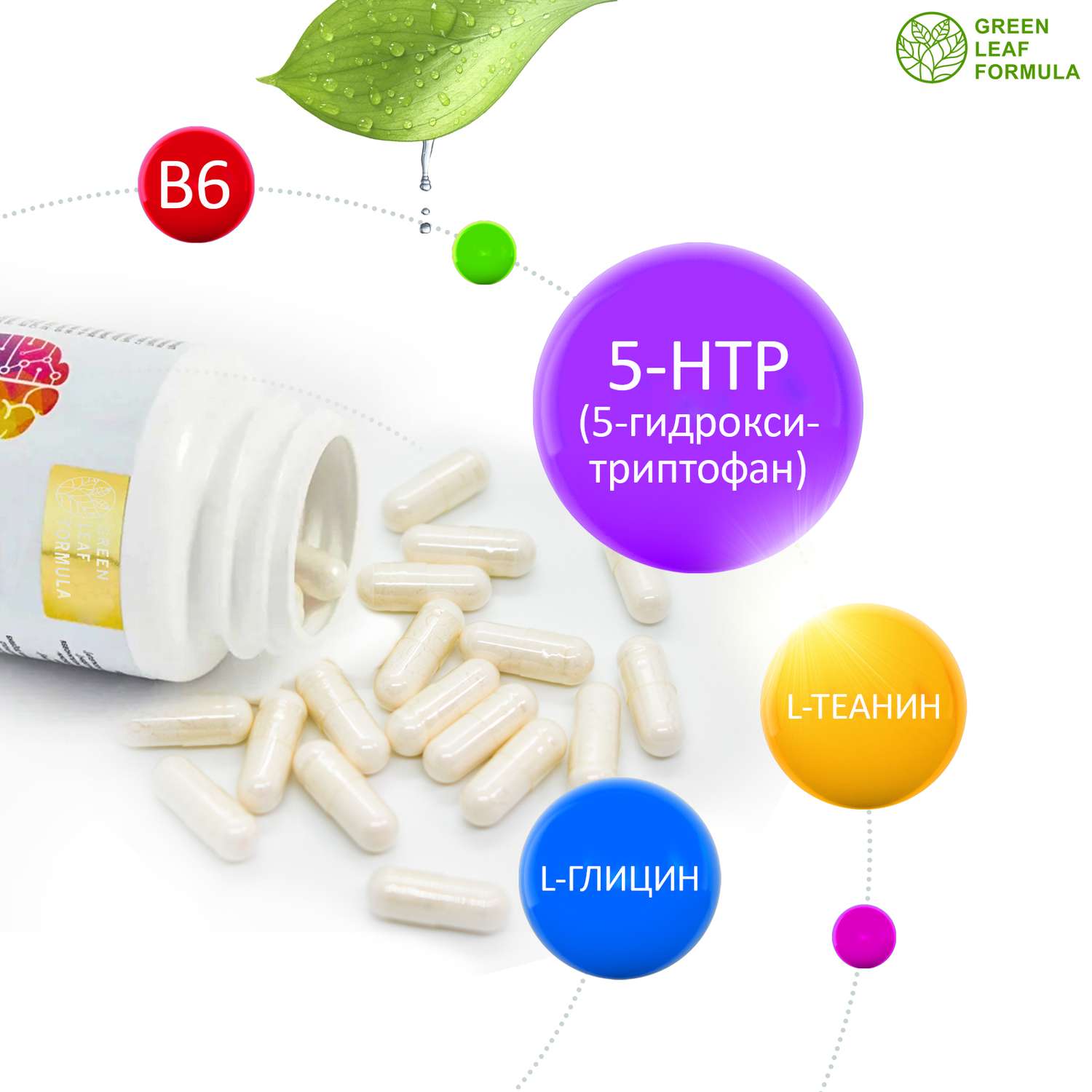 Витамины для нервной системы Green Leaf Formula триптофан 5 HTP 100 мг от стресса и депрессии для мозга для настроения 2 банки - фото 12