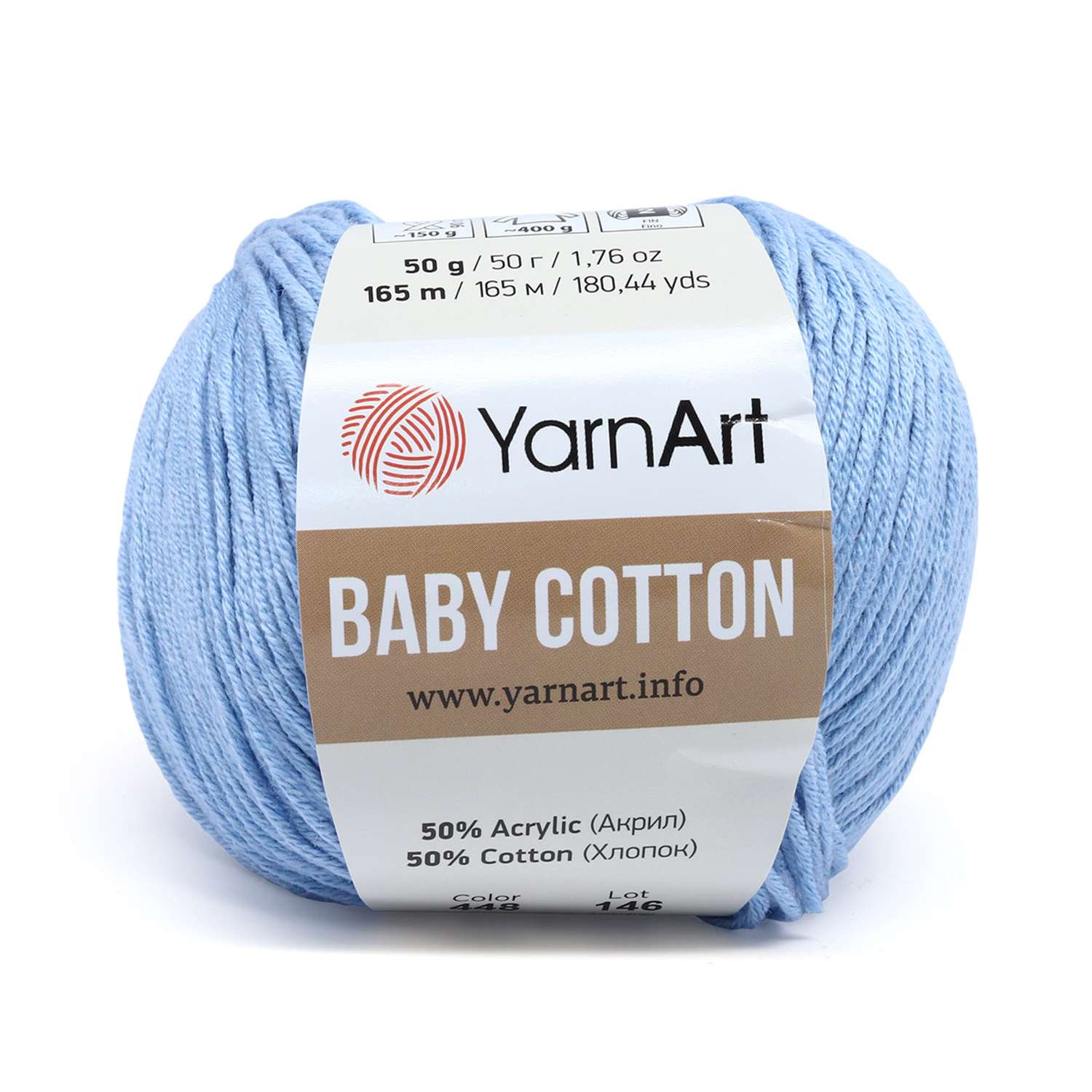 Пряжа для вязания YarnArt Baby Cotton 50гр 165 м хлопок акрил детская 10 мотков 448 светло-голубой - фото 6