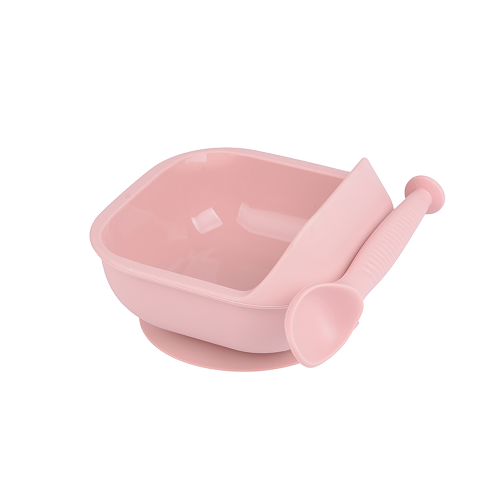 Набор детской посуды iSюминка Силиконовая тарелка на присоске и ложка Пыльная роза - фото 1