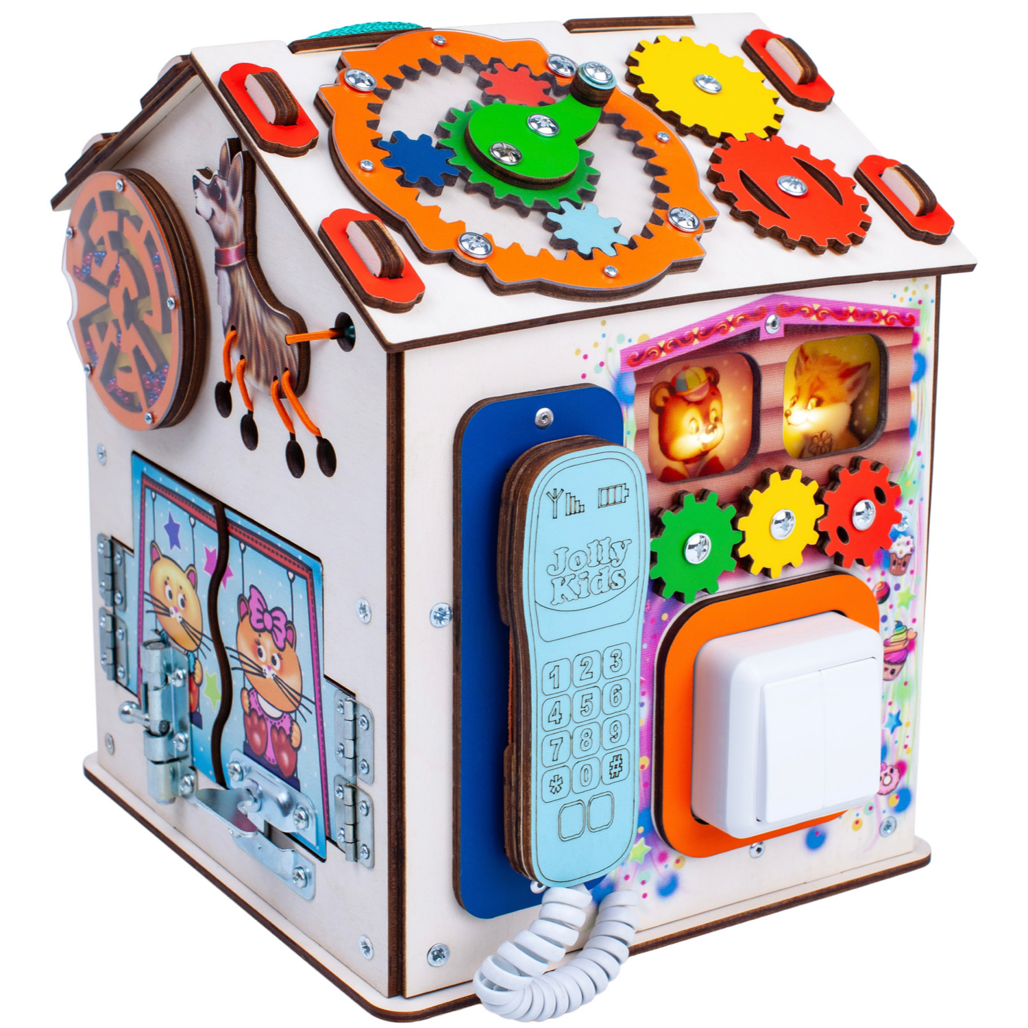 Бизиборд Jolly Kids развивающий домик со светом Зверята - фото 7