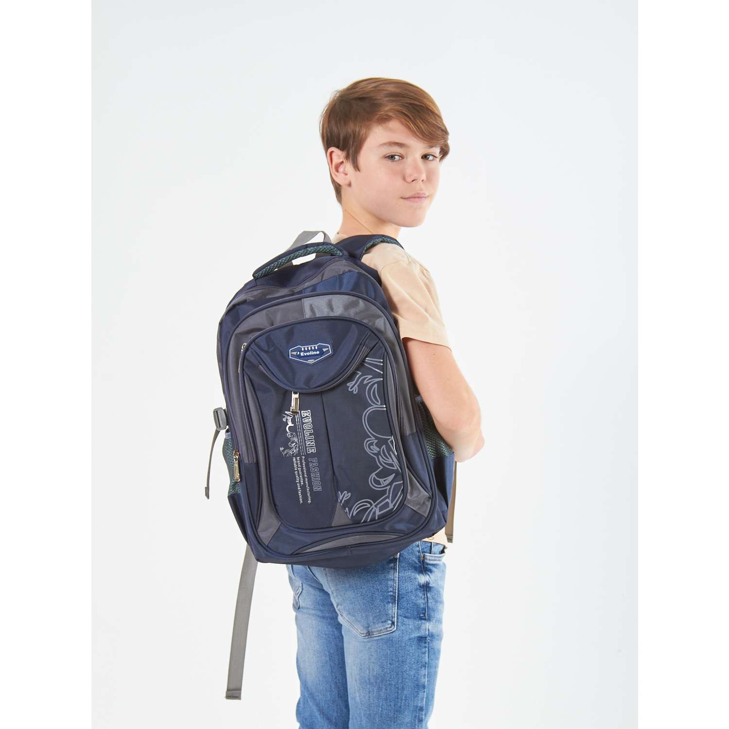 Рюкзак школьный Evoline большой темно-синий с потайным карманом - фото 7