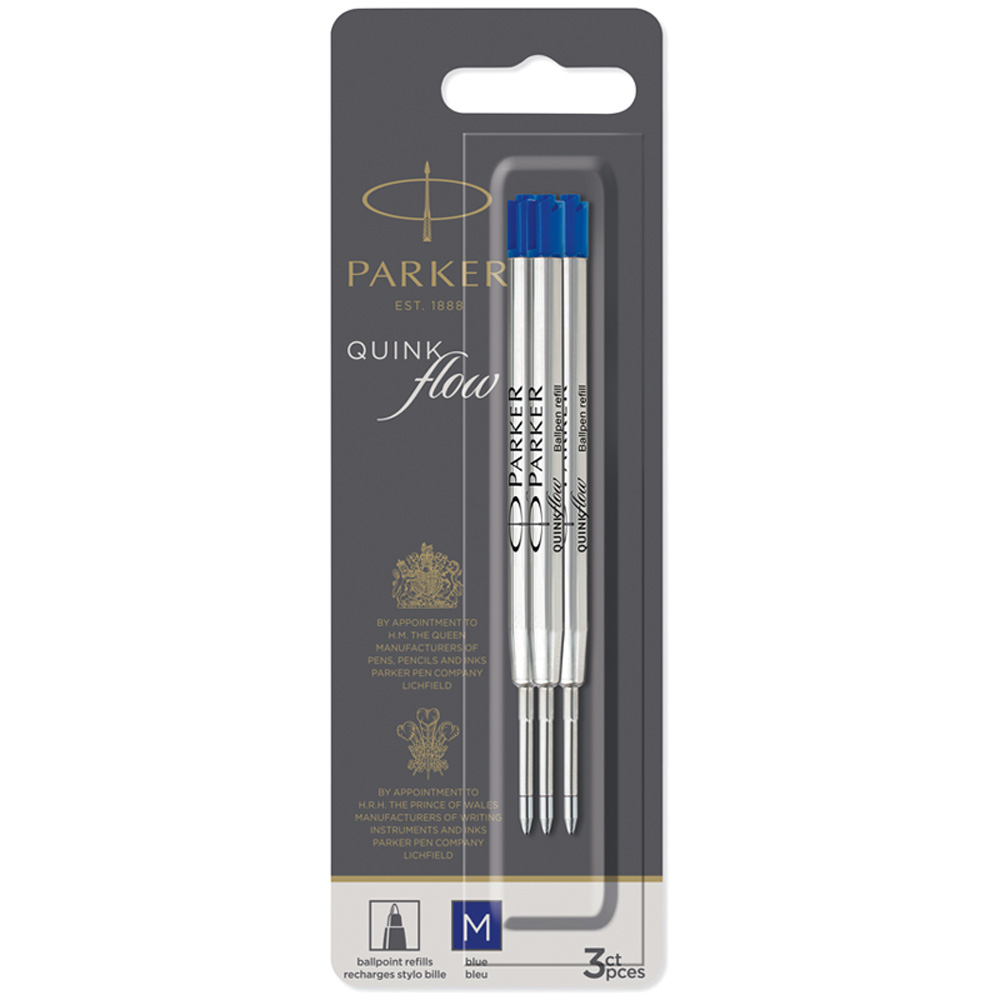 Стержень шариковый PARKER объемный QuinkFlow Ball Point синий метал корпус 3шт - фото 5