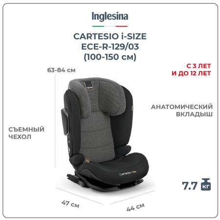 Автокресло INGLESINA Cartesio i-Size от 3 до 12 лет цвет Vulcan Black