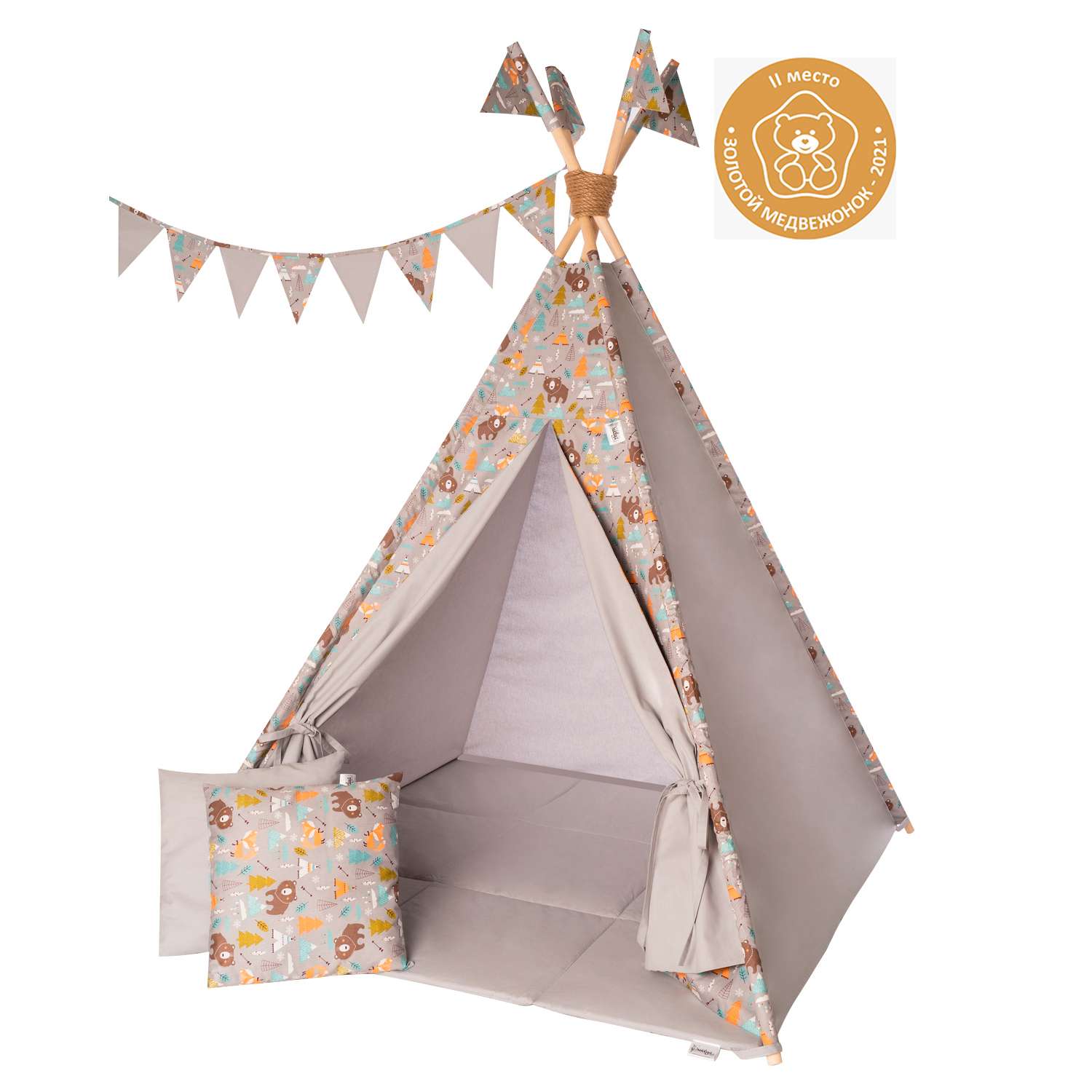 Детская игровая палатка вигвам Buklya Медведи цв. серый / серый - фото 2