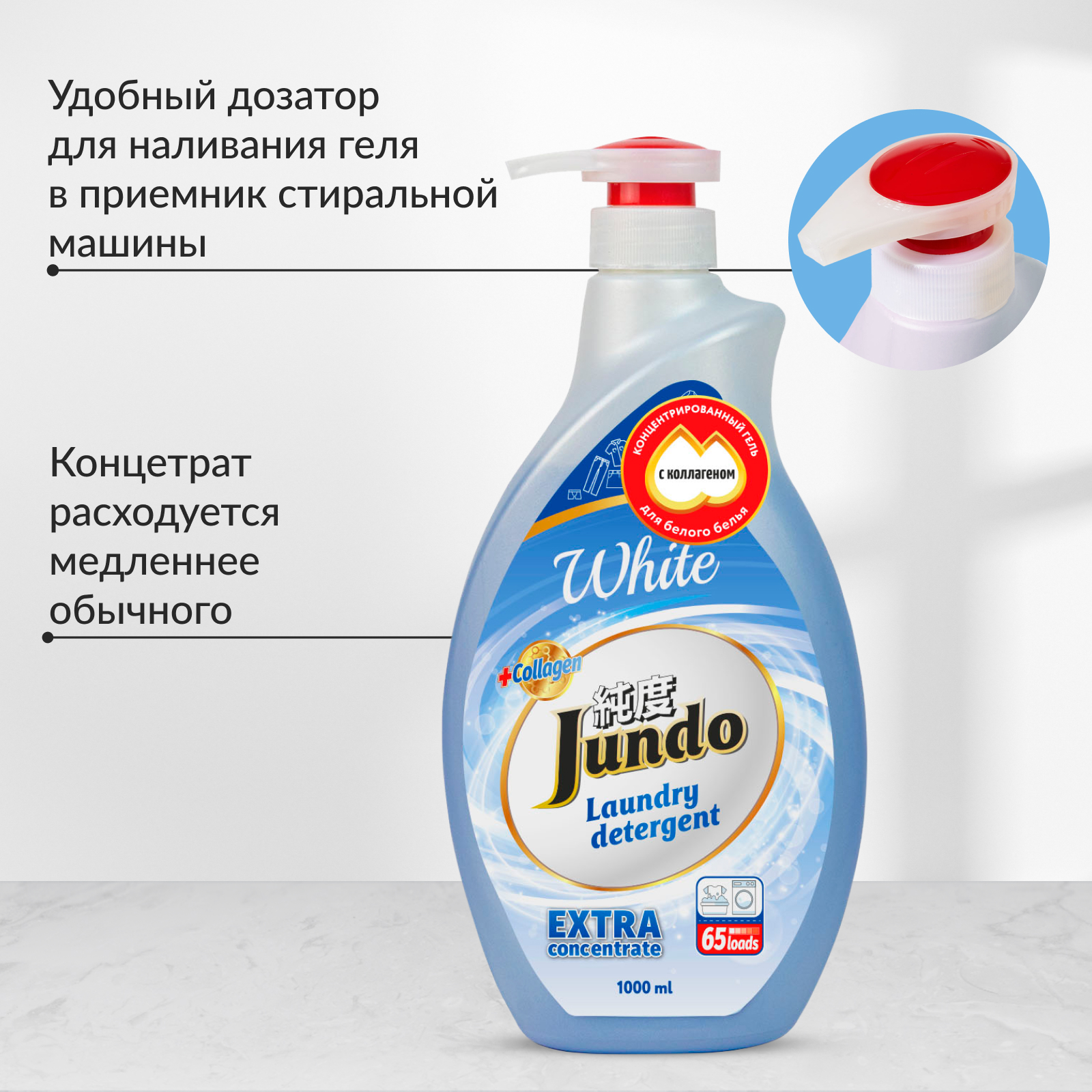 Гель для стирки белья Jundo White 1 л 65 стирок концентрированный автомат с лейкой жидкий порошок - фото 4