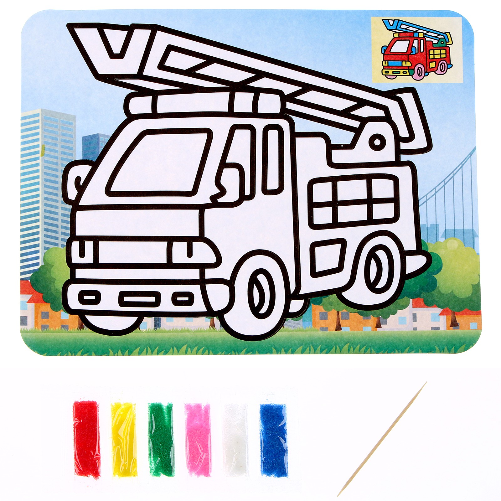Фреска Школа Талантов с цветным основанием «Пожарная машина». 6 цветов песка - фото 1