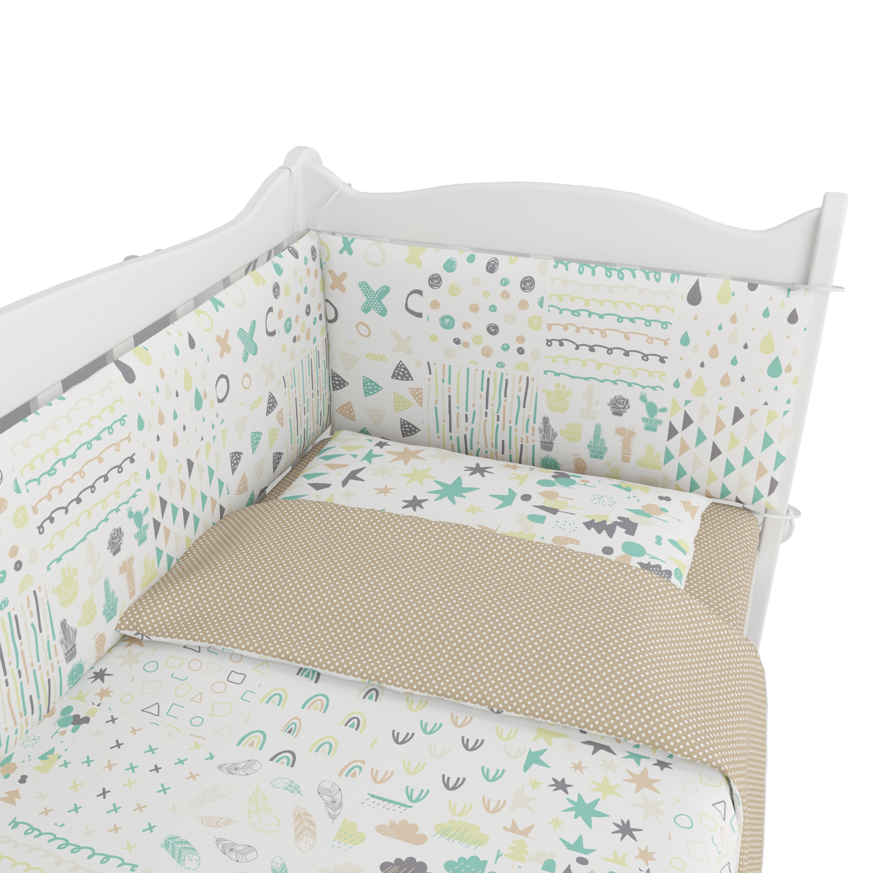 Борт в кроватку Amarobaby Абстракция 4элемента Белый-Коричневый - фото 6