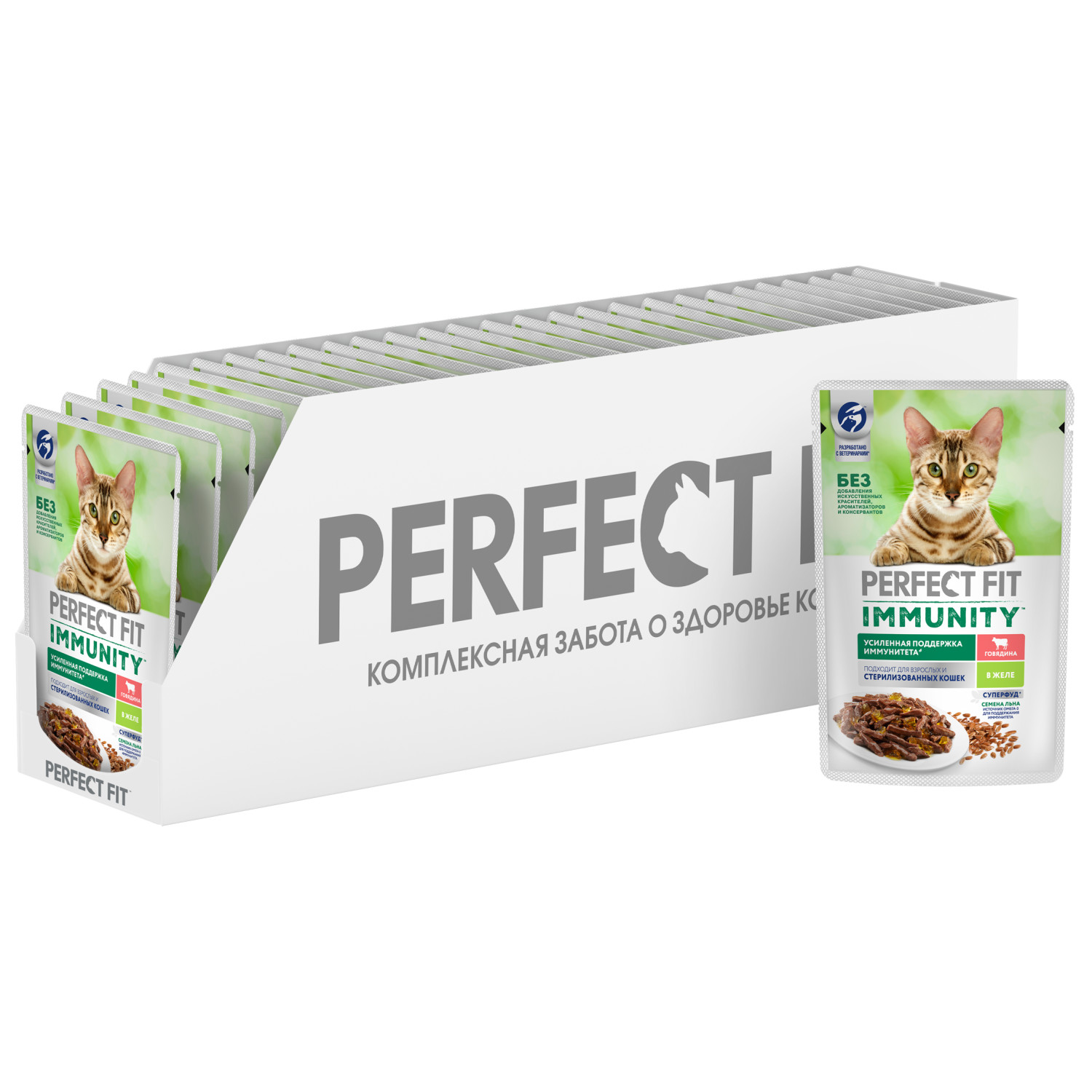 Влажный корм для кошек PerfectFit 0.075 кг говядина (для домашних, полнорационный) - фото 17