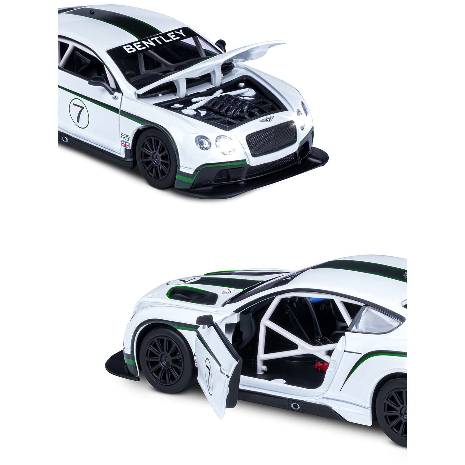 Машинка металлическая АВТОпанорама игрушка детская 1:24 Bentley Continental GT3 Concept белый свободный ход колес JB1200125 - фото 7