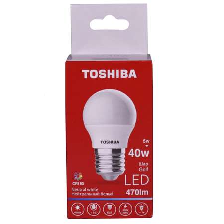 Лампа светодиодная Toshiba 5 Вт Е27 40W шар G45 4000 K нейтральный свет 220В матовая