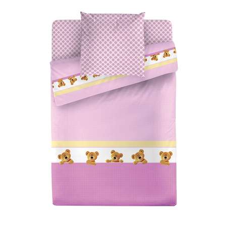 Комплект постельного белья Маленькая соня Медведи 3 предмета простыня на резинке розовый