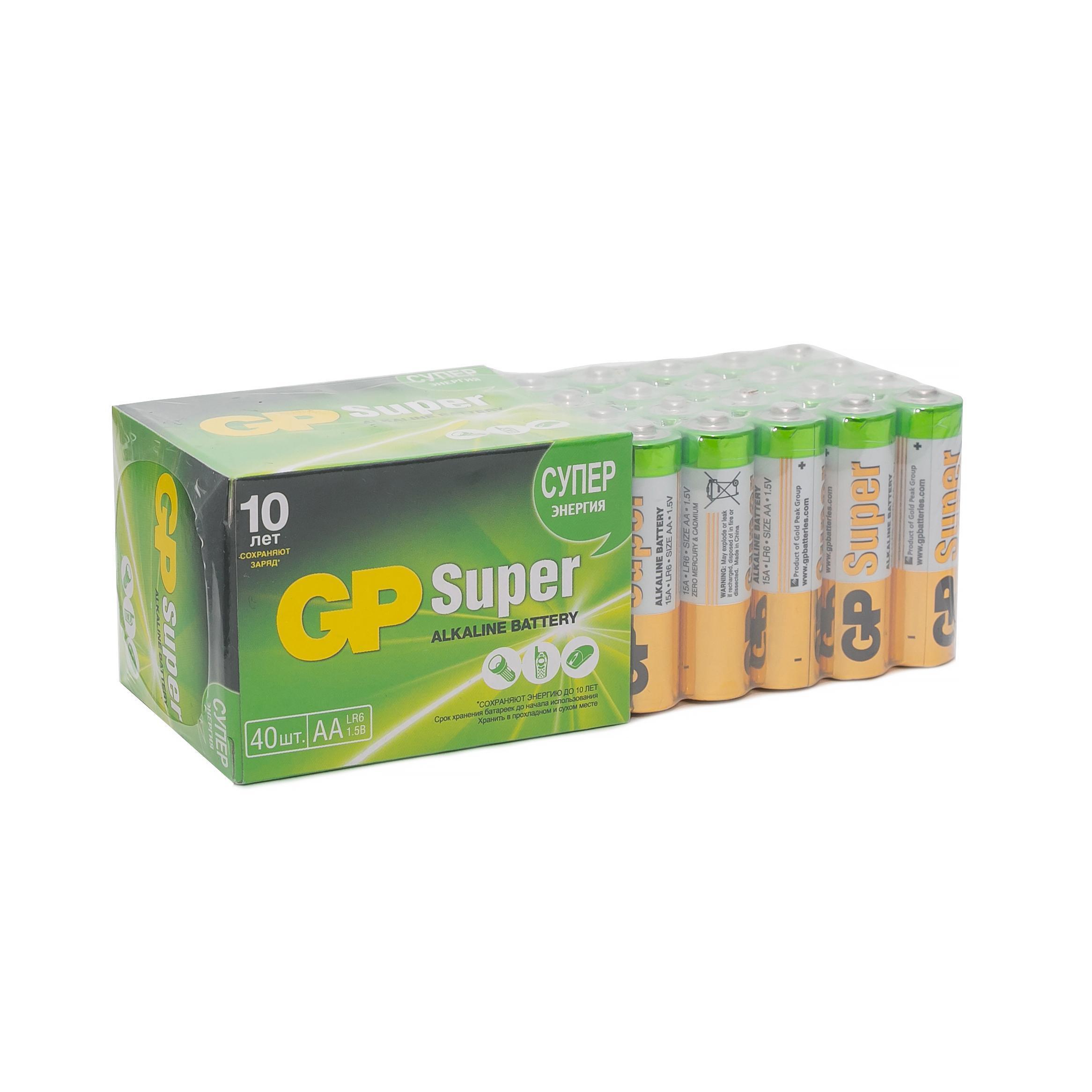 Набор батареек GP Super Alkaline AA LR 40 шт. 15A-B40 - фото 8