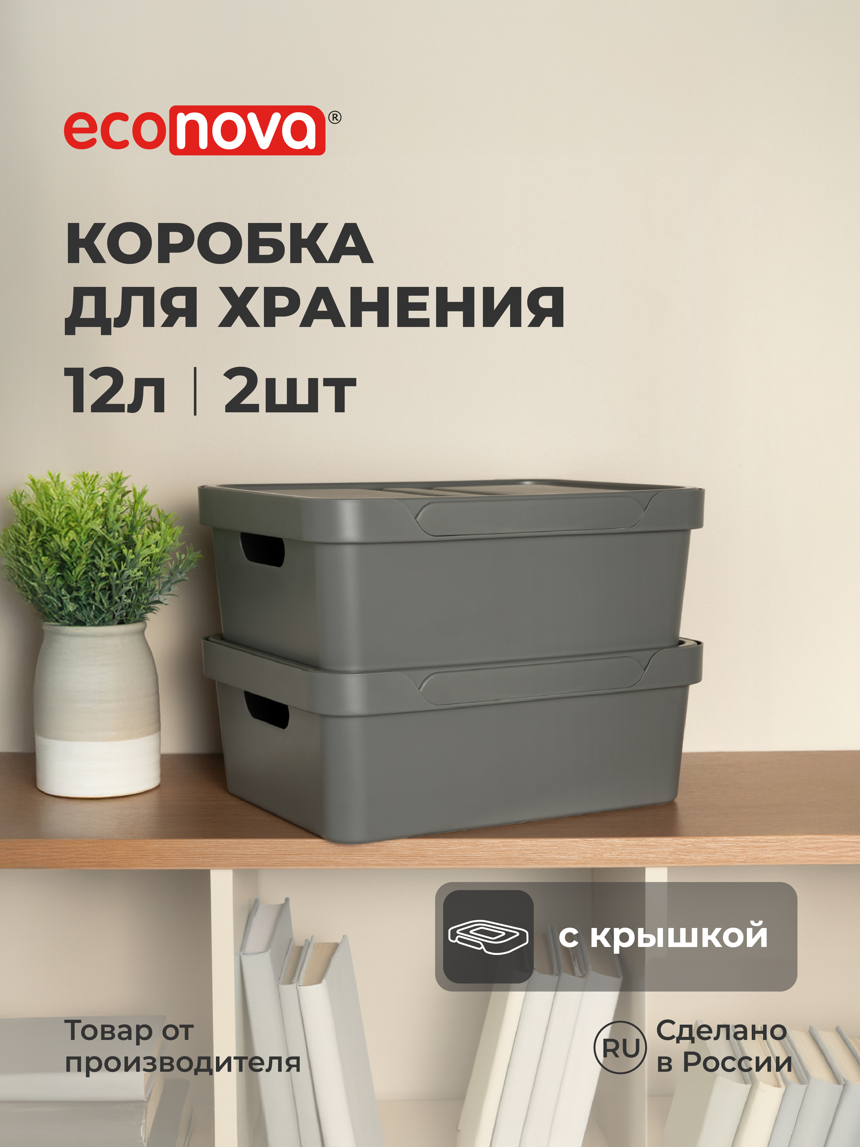 Набор ящиков с крышкой Econova Универсальные 38х27 6х14 см 12л - фото 1