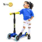 Самокат детский Yo Band Tokyo стильный легкий бесшумный светящиеся колёса синий-желтый