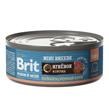 Корм для собак Brit Premium для мелких пород с ягненком и гречкой консервированный 100г