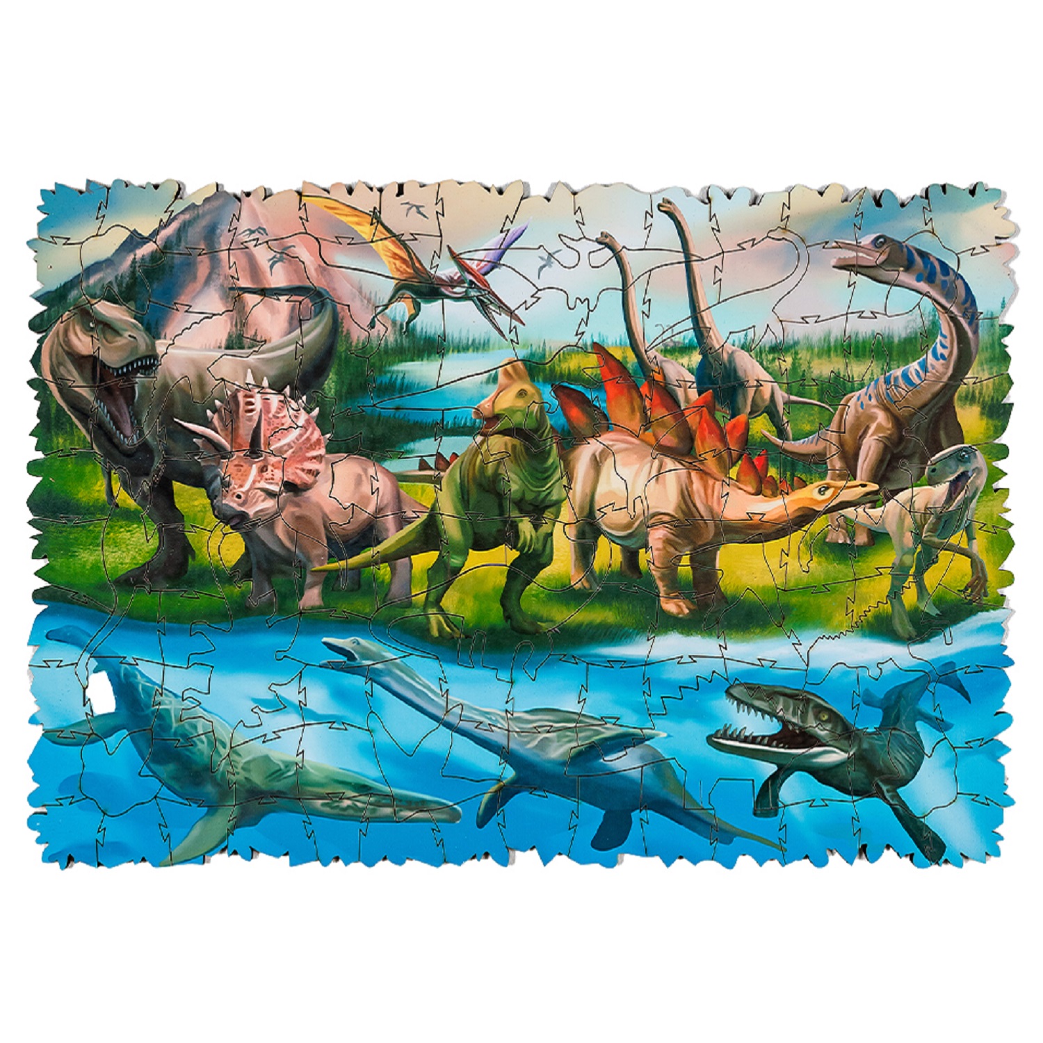 деревянный пазл Melograno puzzle Мир динозавров М 140 деталей - фото 1