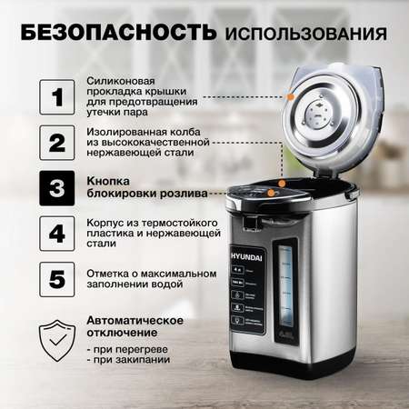 Термопот HYUNDAI HYTP-5840 серебристый и черный