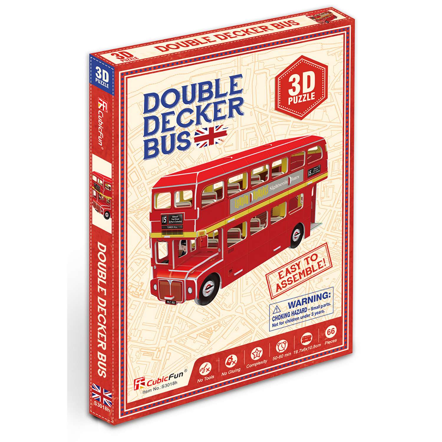 Пазл CubicFun Лондонский двухэтажный автобус 3D 57деталей S3018h - фото 1