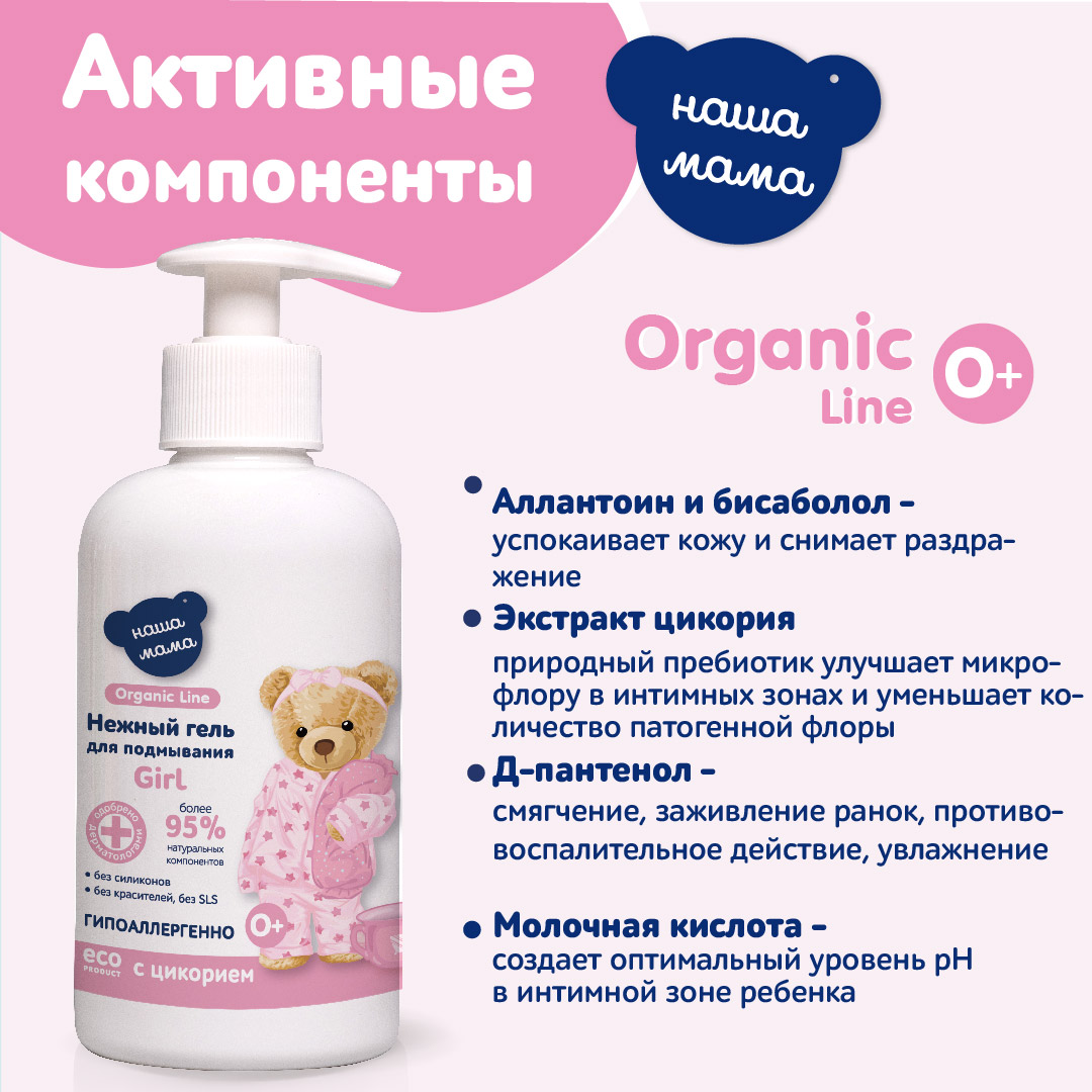 Гель для подмывания для девочек Наша Мама Organic Line 500 мл с натуральным пребиотиком - фото 2