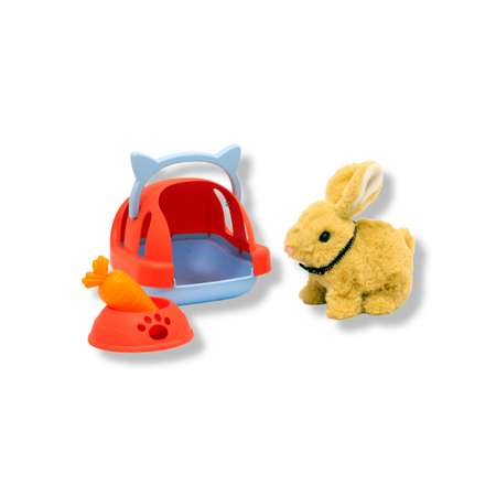 Интерактивная мягкая игрушка SHARKTOYS Весёлый Кролик ходит издает звуки с аксессуарами