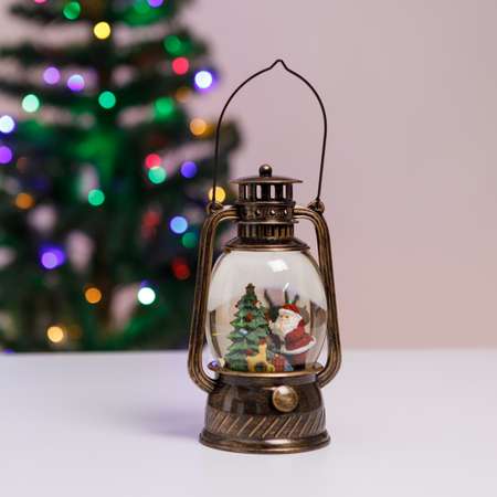 Фонарь декоративный BABY STYLE Новогодний Дед Мороз с собачкой у елки масляный USB