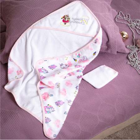 Комплект для купания ATLASPLUS полотенце уголок с варежкой розовый