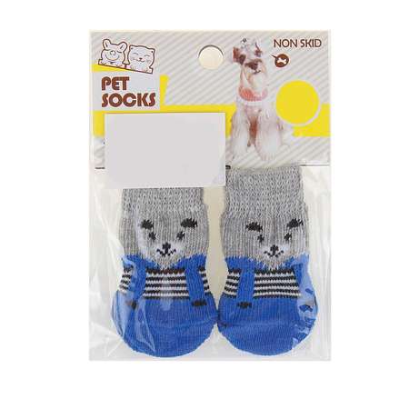 Носки для животных Пижон нескользящие «Мишки» размер L 4 шт. синие